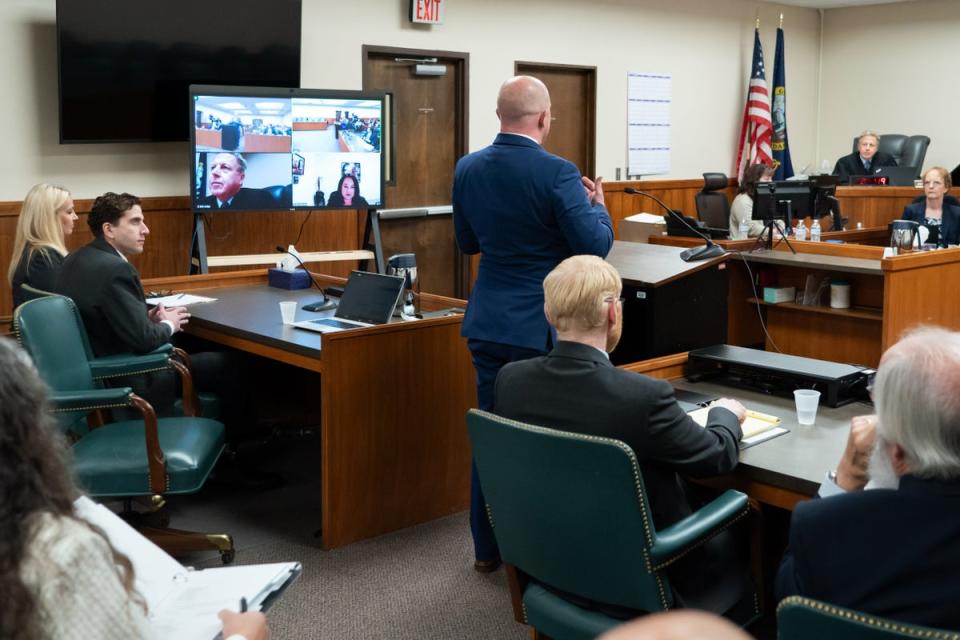 John C Judge (right) during a hearing pertaining to the upcoming trial of Bryan Kohberger (second left) in Latah County District Court on 13 September 2023 in Moscow, Idaho (Ted S Warren-Pool/Getty Images)