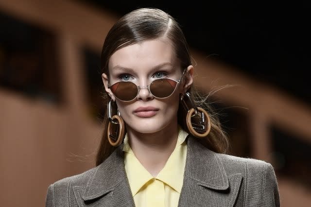 Silver eyeshadow at Fendi during the women's Fall/Winter 2018/2019 collection fashion show in Milan