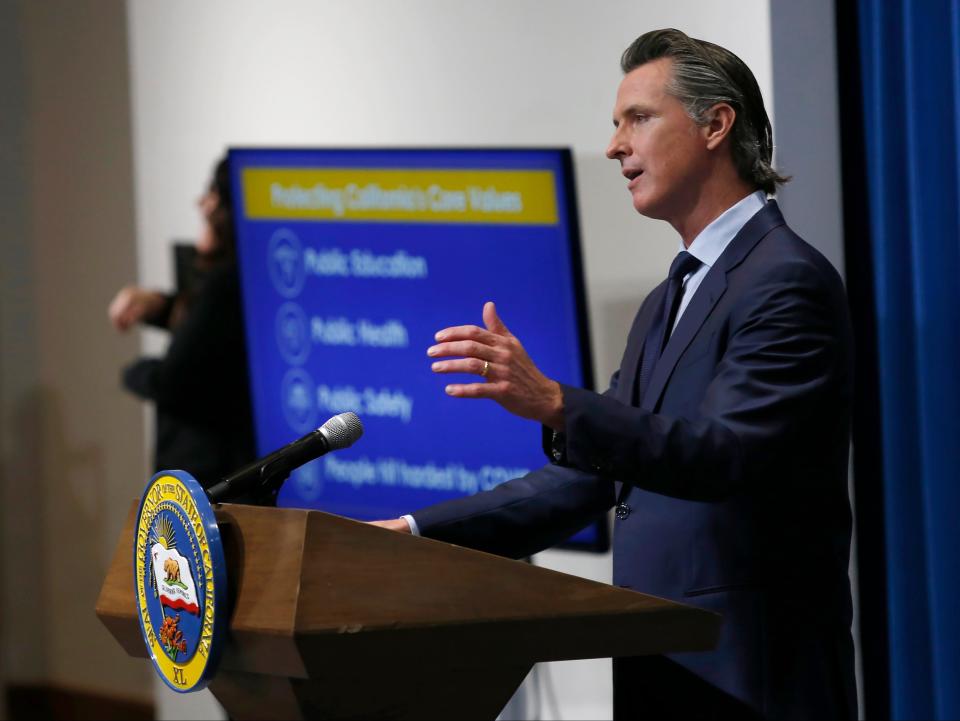 California governor Gavin Newsom announced on Monday plans to independently review any coronavirus vaccine  (AP)