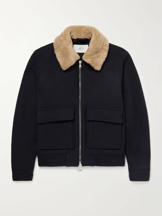 Mr P. Shearling Trimmed Boiled Wool Blouson Jacket; best shearling coats; best shearling jackets