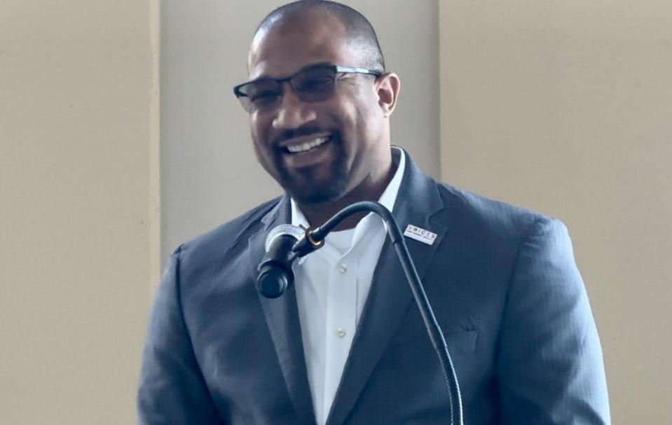 Mario Davis, 40, of DeLand, smiles while speaking about his kidney transplant 13 years ago. He joined 40 other transplant recipients in a celebration of organ donation at Halifax Health Medical Center in Daytona Beach on April 5.