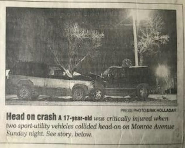 A photo from the 1997 crash that left Shawn Wieland injured.