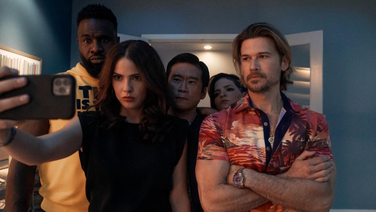  Obliterated. (L to R) Terrence Terrell as Trunk, Shelley Hennig as Ava Winters, Eugene Kim as Paul Yung, Paola Lázaro as Angela Gomez, Nick Zano as Chad McKnight in Obliterated. . 