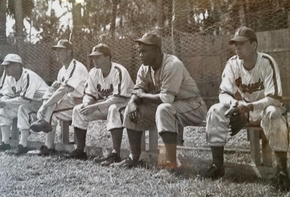 Jackie Robinson and a few Royals teammates during his first spring training, in 1946, as a member of the Dodgers organization.