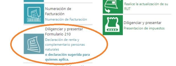 Declaración de renta sugerida en la plataforma de la DIAN