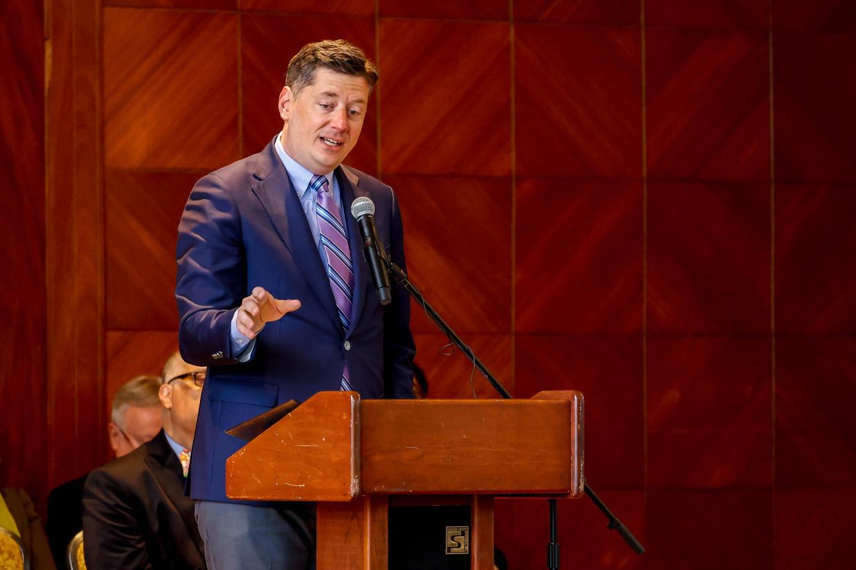 Oklahoma City Mayor David Holt speaks during the opening ceremony for the 2023 Festival of the Arts in Oklahoma City, on Tuesday, April 25, 2023.