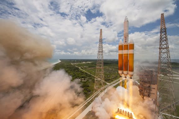 A United Launch Alliance Delta IV Heavy rocket launches into space carrying the classified NROL-37 satellite from Cape Canaveral Air Force Base in Florida on June 11, 2016. The launch is a mission for the U.S.