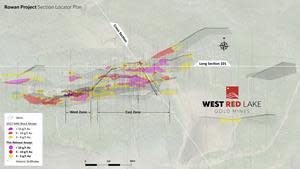 FIGURE 2. Deposit-scale plan map of Rowan Mine Target area showing traces and intercepts for holes highlighted in this News Release.