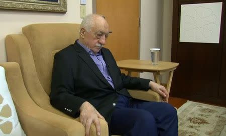 U.S.-based cleric Fethullah Gulen, whose followers Turkey blames for a failed coup, pauses before speaking to journalists in this still image taken from video, at his home in Saylorsburg, Pennsylvania July 16, 2016. Gulen said democracy cannot be achieved through military action. REUTERS/Greg Savoy/Reuters TV