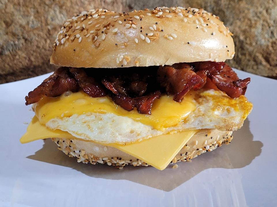 Breakfast sandwiches like this bacon, egg and cheese can be found at Newark Deli & Bagel, along with other tasty items.