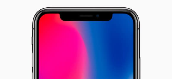 Top front half of iPhone X display with TrueDepth camera