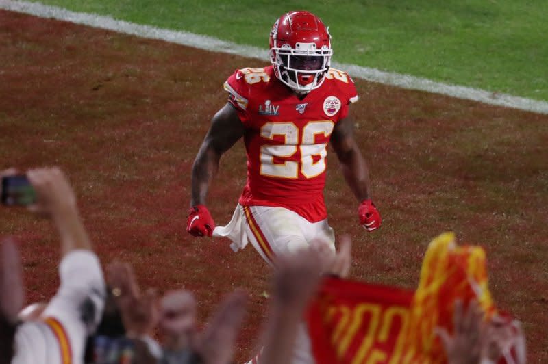 Running back Damien Williams scored two touchdowns in Super Bowl LIV, helping the Kansas City Chiefs beat the San Francisco 49ers. File Photo by Tasos Katopodis/UPI