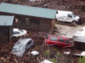 Cabins and vehicles are swept away by storm runoff at El Capitan Canyon Resort & Campground in Gaviota, Calif., on Friday, Jan. 20, 2017. A flood on the southern Santa Barbara County coast has swept cabins and vehicles down a narrow canyon as the latest storm drenches California. County Fire Department Capt. Dave Zaniboni says a creek overflowed at midmorning Friday and swept five cabins and 15 vehicles down the canyon which lies just above El Capitan State Beach. (Mike Eliason/Santa Barbara County Fire Dept. via AP)