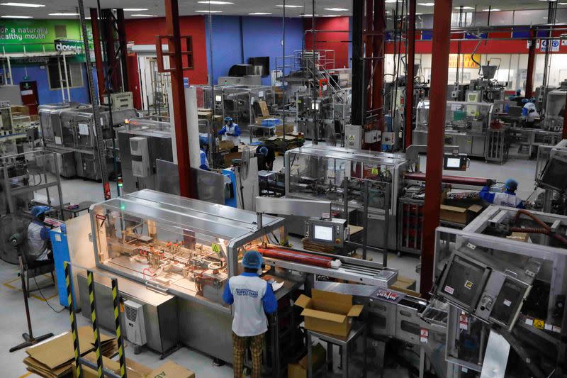 A general view of the Unilever factory floor is pictured in Lagos