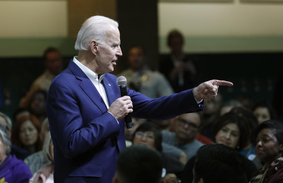 Former Vice President and Democratic presidential candidate Joe Biden speaks at a campaign event Saturday, Jan. 11, 2020, in Las Vegas. (AP Photo/John Locher)
