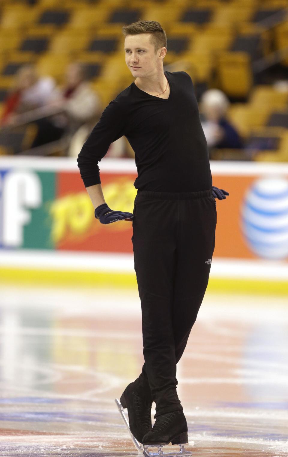 Jeremy Abbott skates during practice at the U.S. Figure Skating Championships Wednesday, Jan. 8, 2014 in Boston. (AP Photo/Steven Senne)