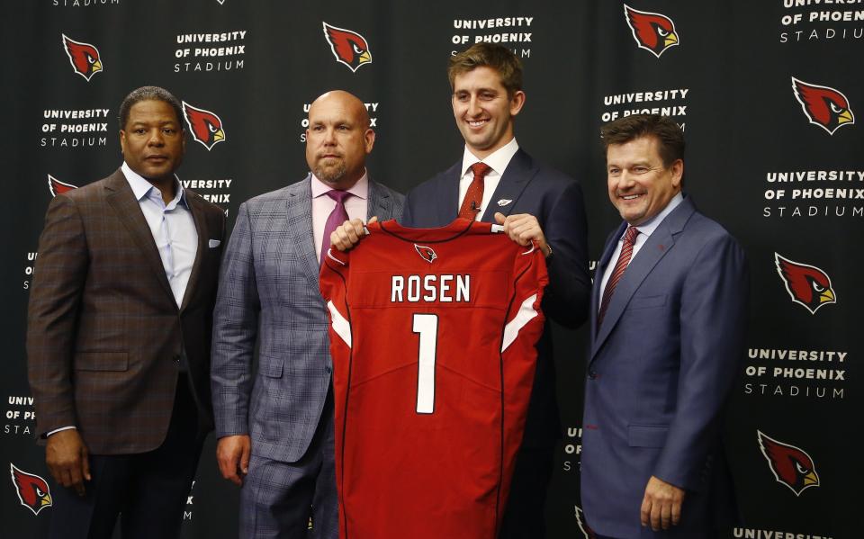 This was the scene last year at Cardinals headquarters with QB Josh Rosen, the 10th overall draft pick. (AP) 