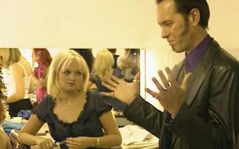 Emma Bunton and Richard E Grant rehearse in the hair trailer