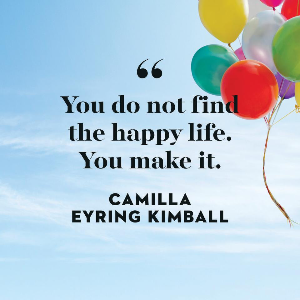 a quote about monday by camilla eyring kimball on a blue sky background with balloons