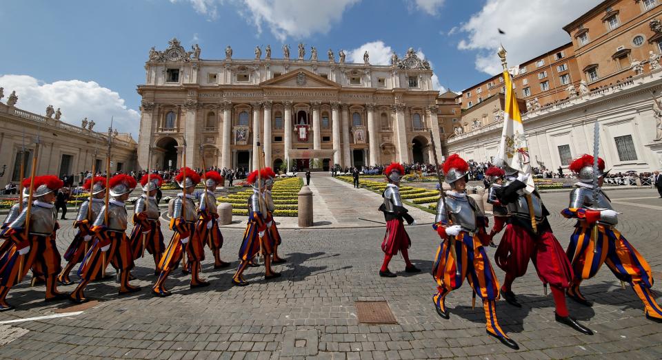 Swiss guards march at St. Peter's Square 