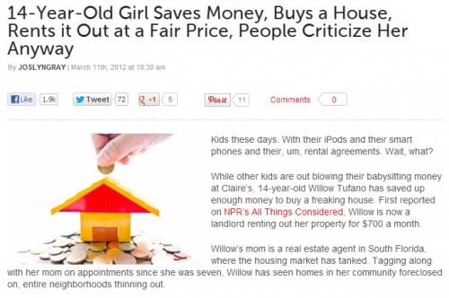 March: Girl Saves Money, Buys House, Rents it Out at Fair Price, and People Inexplicably Criticize Her