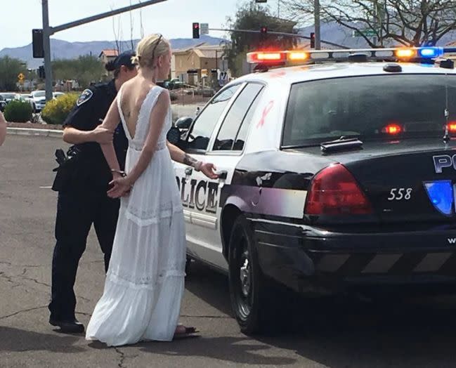 Amber Young received matching bracelets before her wedding -- but they weren't on the bridal registry. (Photo: Marana Police Department)