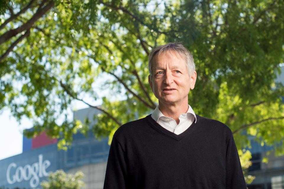 Computer scientist Geoffrey Hinton stood outside a Google building