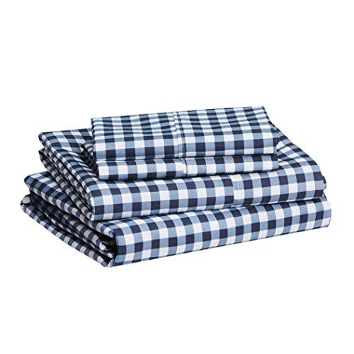 Amazon Basics Microfiber Sheet Set, Queen, Gingham Plaid