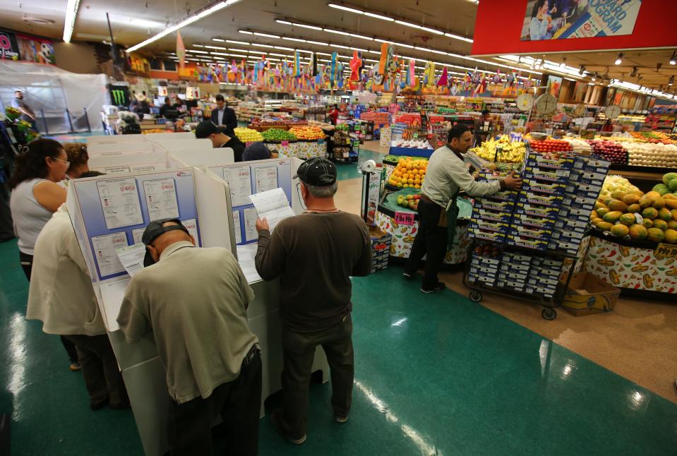 Voters in a grocery store in National City, California.