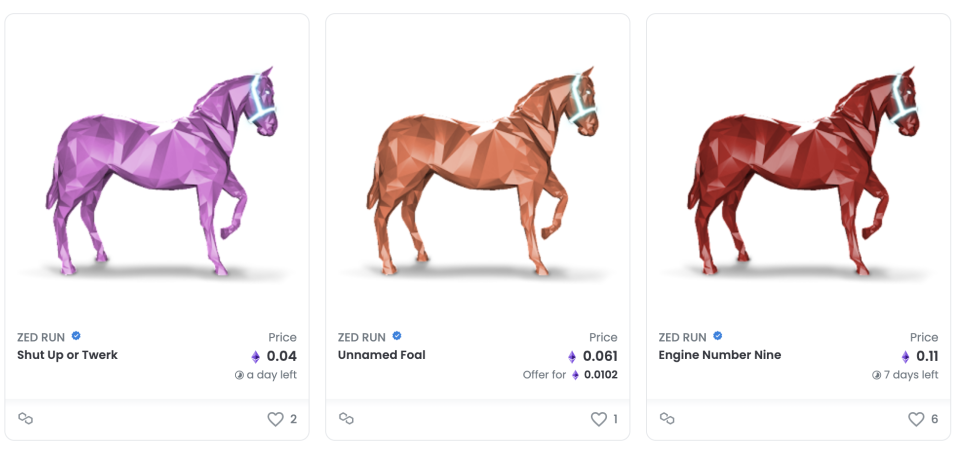 A graphic showing three virtual horses.