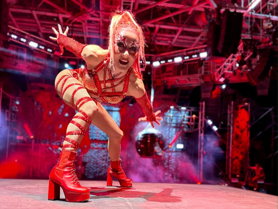 view of a performer at a show at universal's halloween horror nights