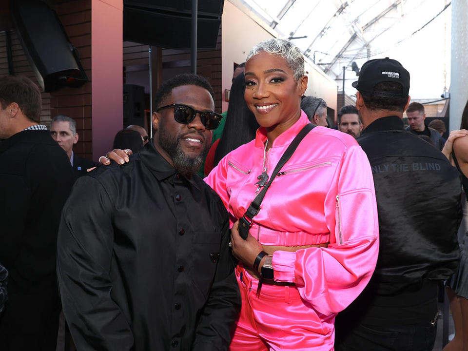 Kevin Hart and Tiffany Haddish attend Michael Rubin’s 2024 Fanatics Super Bowl Party at the Marquee Nightclub at The Cosmopolitan of Las Vegas on February 10, 2024 in Las Vegas, Nevada.