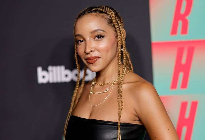 Close-up of Tinashe at a media event