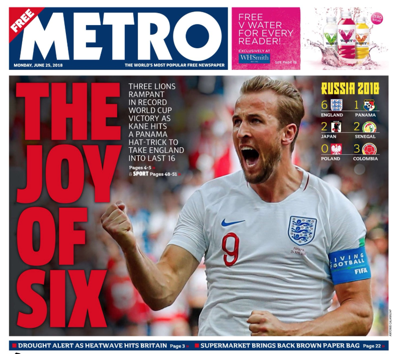 The Metro reflected the nation’s buoyant mood after England’s thumping win. (Twitter)