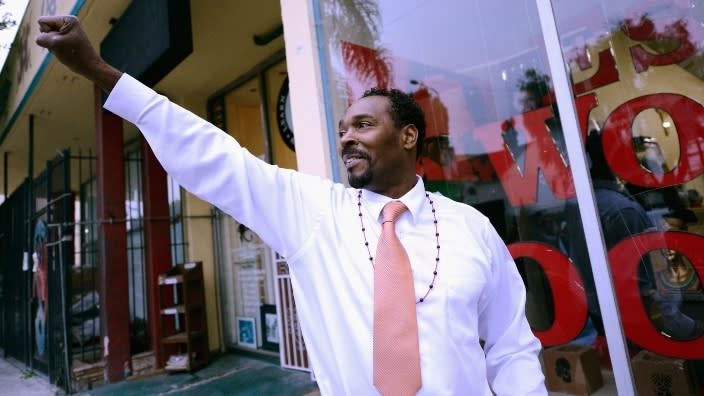 This 2012 photo shows Rodney King outside Eso Won Books in Los Angeles’ Leimert Park neighborhood, where he would sign copies of his book, “The Riot Within: My Journey From Rebellion to Redemption.” The Black-owned Eso Won is closing its physical doors after 33 years directly serving the community. (Photo: Kevork Djansezian/Getty Images)