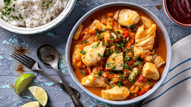 Top-down view of Brazilian Moqueca in a bowl