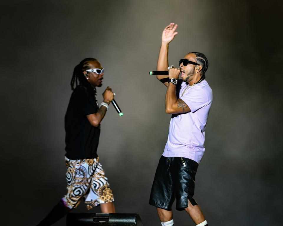 Ludacris and his Disturbing the Peace crew with hype man Lil Fate perform to a sold-out crowd at the 2023 Iowa State Fair in August.