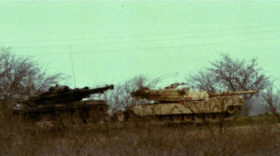 Tanks in the underbrush about 200 yards from the Branch Davidian compound in 1993.