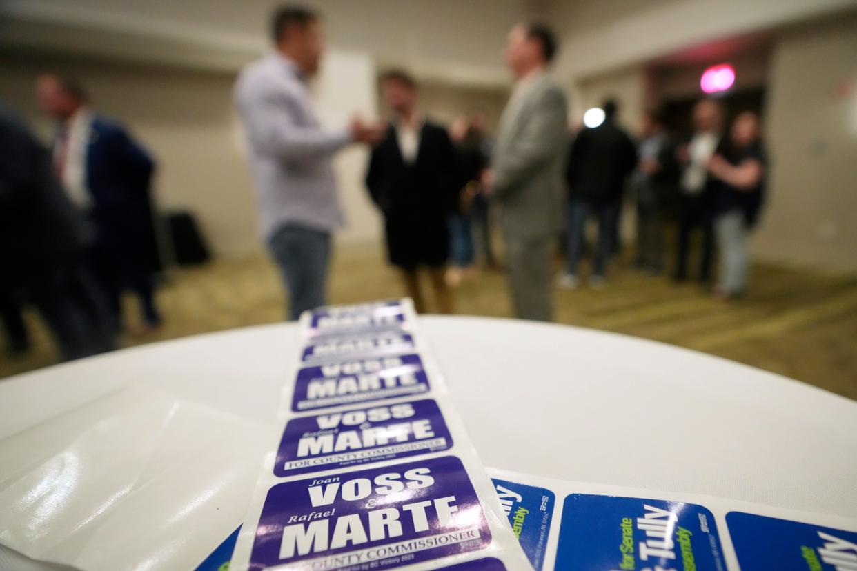 Hasbrouck Heights, NJ, US; Democrats gathered at the Hasbrouck Heights Hilton on Election Day night, to learn results, Tuesday, November 7, 2023.