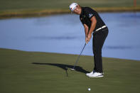 Sungjae Im watches his putt during the Shriners Children's Open golf tournament, Sunday, Oct. 10, 2021, at TPC Summerlin in Las Vegas. (AP Photo/Sam Morris)