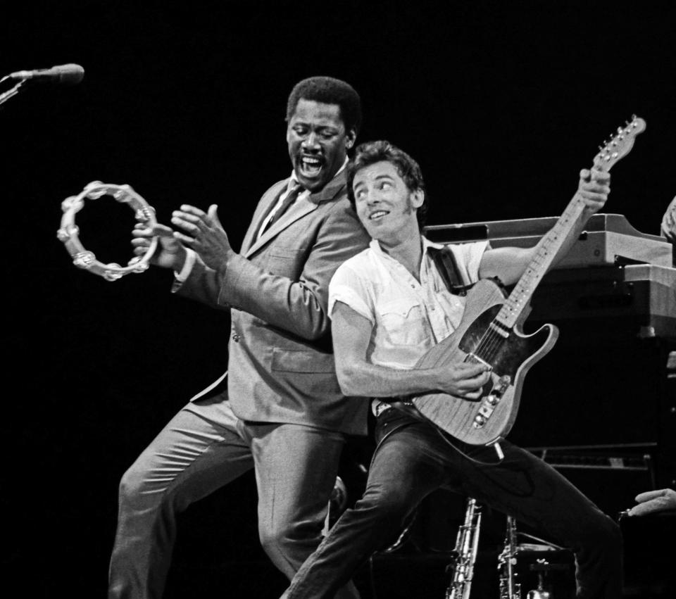 Bruce Springsteen and Clarence Clemons on stage with the E Street Band on Oct. 6, 1980, at the Richfield Coliseum in Ohio.