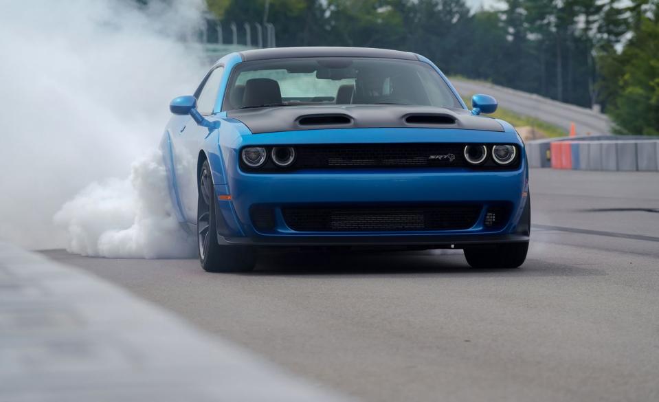 <p>You can still get the "normal" Hellcat with a manual transmission, but if you're thinking about buying a six-speed 797-horsepower <a href="https://www.roadandtrack.com/new-cars/first-drives/a22747324/2019-dodge-challenger-srt-hellcat-redeye-first-drive/" rel="nofollow noopener" target="_blank" data-ylk="slk:Hellcat Redeye;elm:context_link;itc:0;sec:content-canvas" class="link ">Hellcat Redeye</a>, sorry, but you're out of luck. It's auto-only. Same goes for any V-6-powered Challengers. </p>