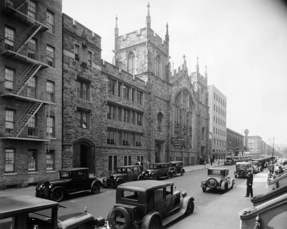 Exterior view of the Abyssinian Baptist Church in New York City in 1923.