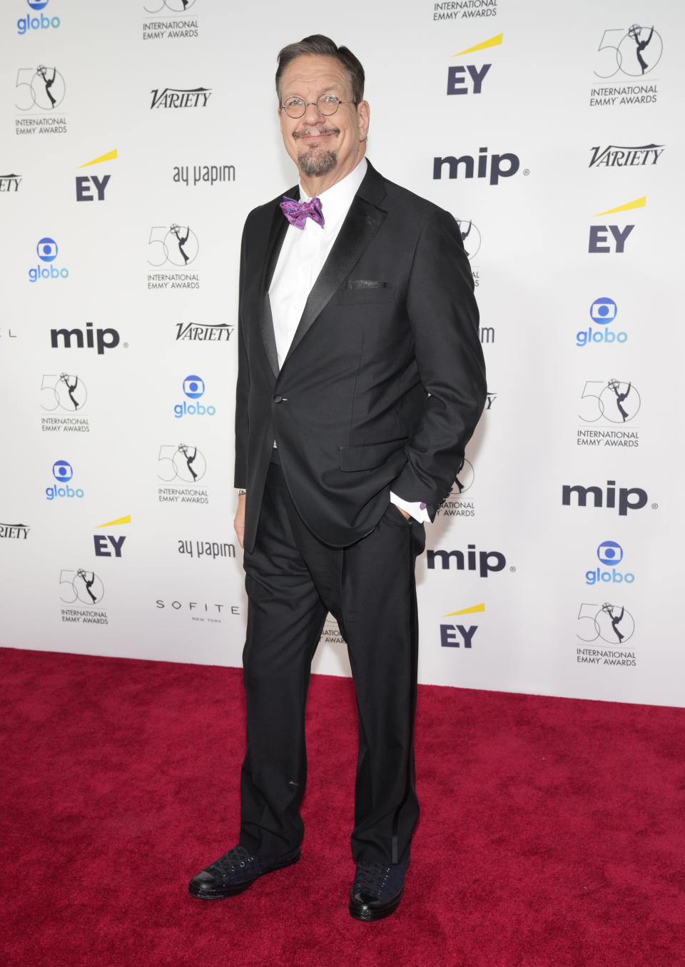 FILE - Penn Jillette attends the 50th International Emmy Awards on Monday. Nov. 21, 2022, in New York. Jillette turns 68 on March 5. (Photo by Charles Sykes/Invision/AP, File)