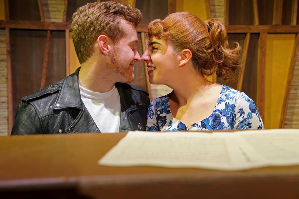 Kaitlyn Jackson as "Carole King" and Kevin W. Egan as "Gerry Coffin" in "Beautiful: The Carole King Musical," on stage at Titusville Playhouse through Feb. 18, 2024. Visit titusvilleplayhouse.com.