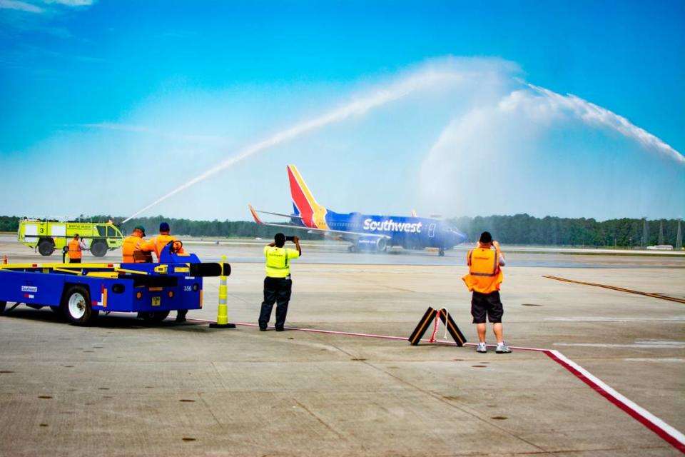 Southwest Airlines’ inaugural flight to Myrtle Beach International Airport arrived Sunday, May 23, 2021 from Baltimore. State leaders, tourism officials and local mayors heralded Southwest’s arrival as a great boost for the Grand Strand economy.
