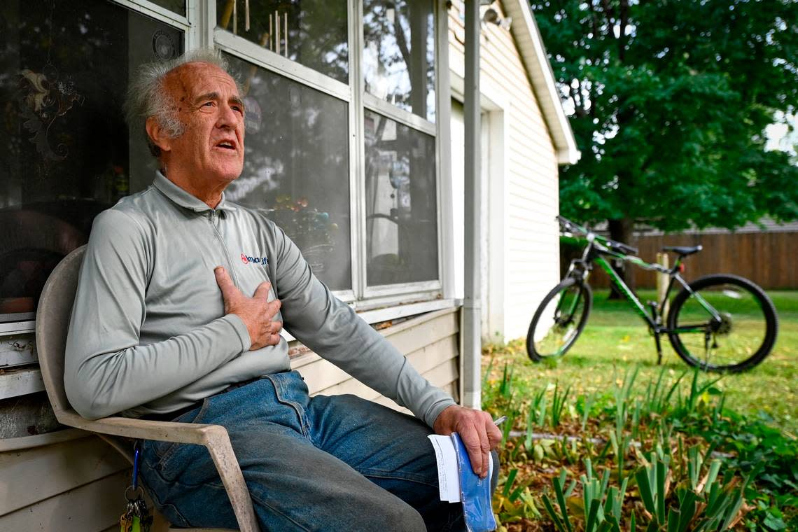 David Maze, a lifelong resident of Camanche, Iowa, is worried that the proposed merger of Kansas City Southern and Canadian Pacific could block rail crossings for extended periods of time, delaying emergency responders. Maze has epilepsy and uses a bike for transportation.