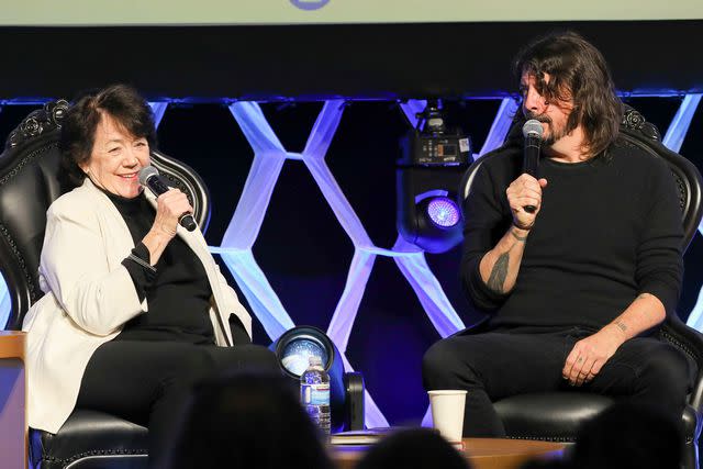 <p>Michael Hurcomb/Shutterstock</p> Dave Grohl interviews Virginia Hanlon Grohl on May 10, 2019 in Toronto, Canada.