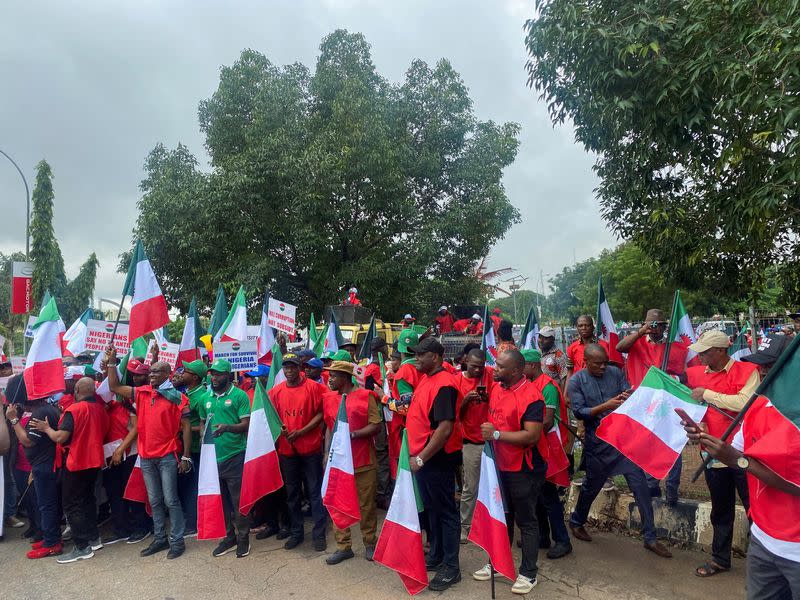 Members of the Nigerian Labour Union protest against fuel price hike and rising costs, in Abuja