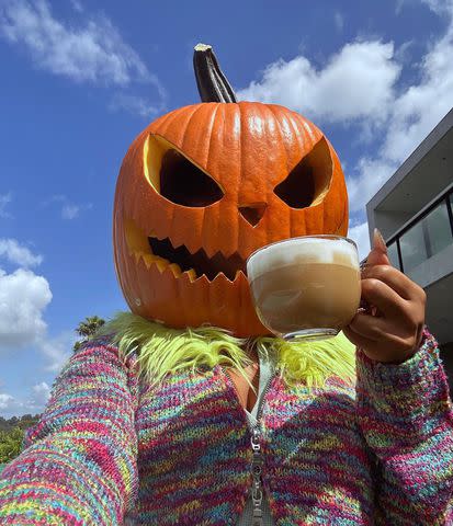 <p>Megan Thee Stallion/Instagram</p> Megan Thee Stallion with a pumpkin head